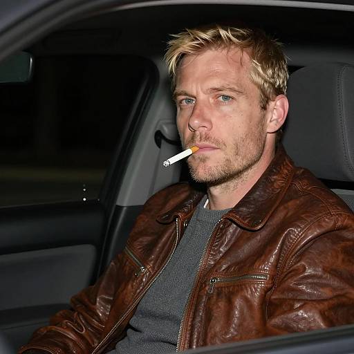 Man in Car with Leather Jacket
