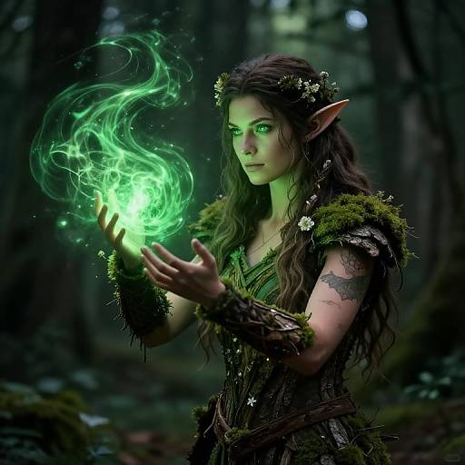 Wood Elf Druid Casting Nature Spell