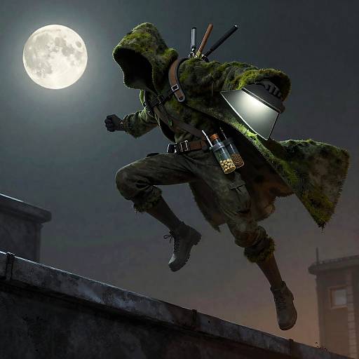 Moonlit Rooftop Botanist in Shadowcloak