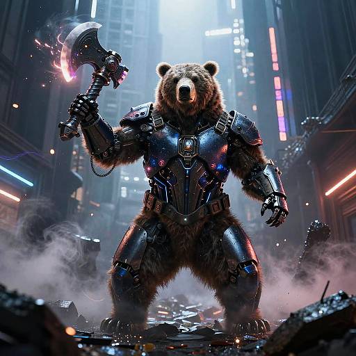 Cybernetic Bear Berserker in Neon Wasteland