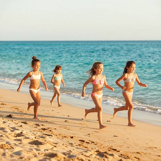 Energetic Girls Running on Sunny Beach