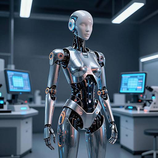Futuristic Female Humanoid Robot in Lab