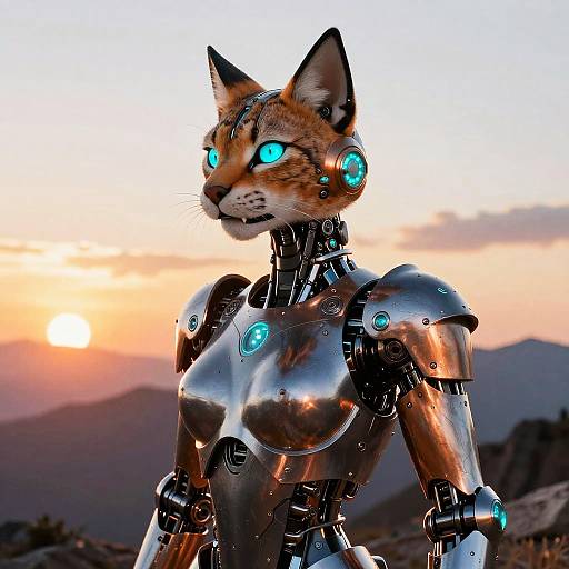 Anthropomorphic Robotic Lynx Bust Shot