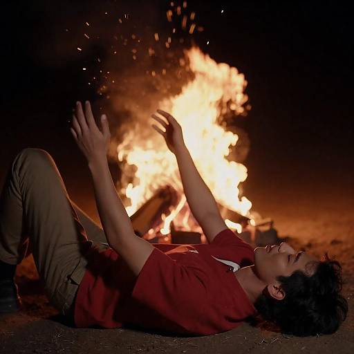 Man Reaching Toward Glowing Fire