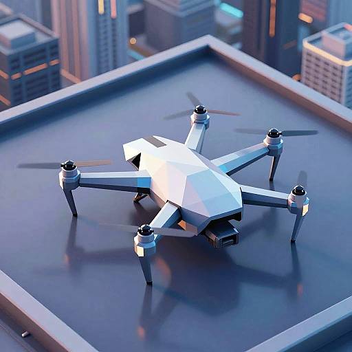 Low-Poly Futuristic Drone on Helipad