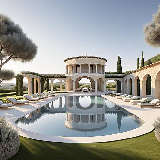 Grayscale Luxury Italian Villa at Golden Hour