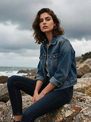 Moody Coastal Portrait of Woman in Denim