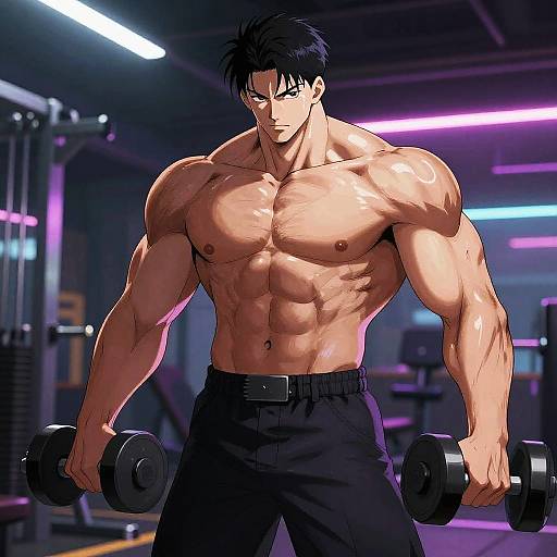 Cyberpunk Anime Muscular Athlete Training