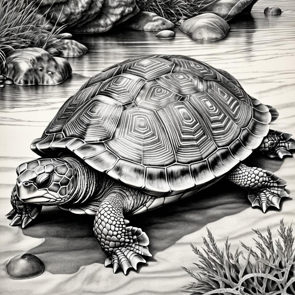 Intricate Dürer-Inspired Turtle Drawing