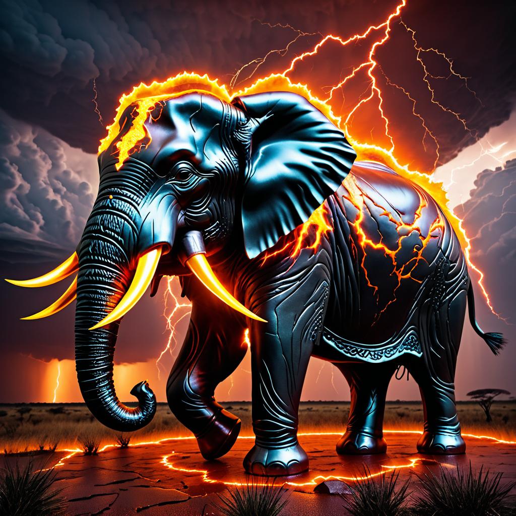 Thunderous Elephant in a Stormy Savannah