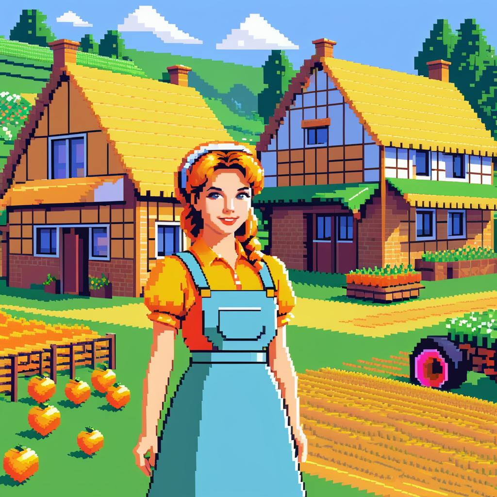 Cheerful Pixel Art Farmer's Daughter