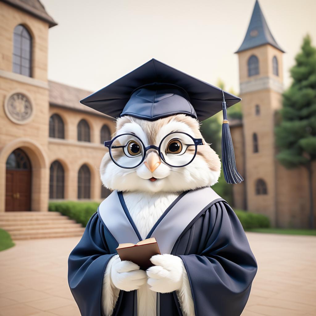 Wise Animated Rabbit Scholar in Gown