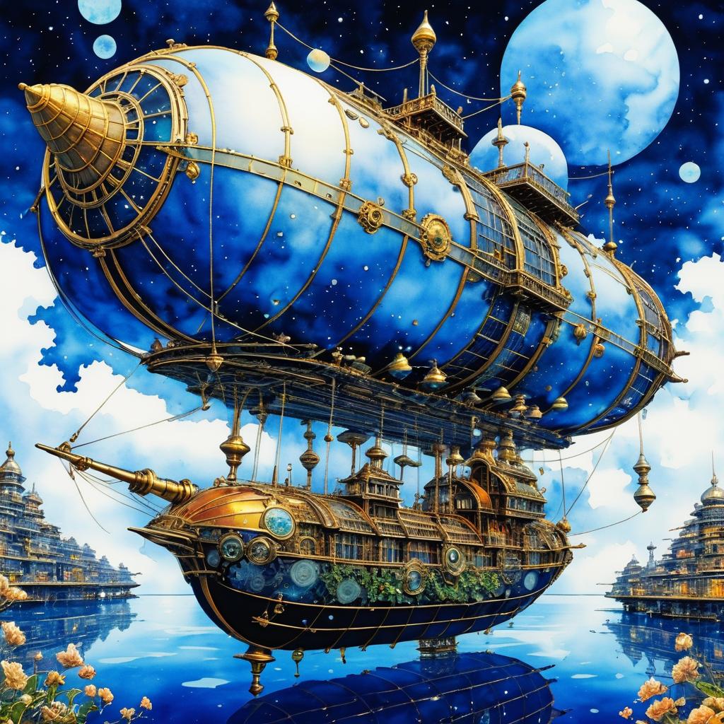 Magical Steampunk Airship in Fantasy Sky