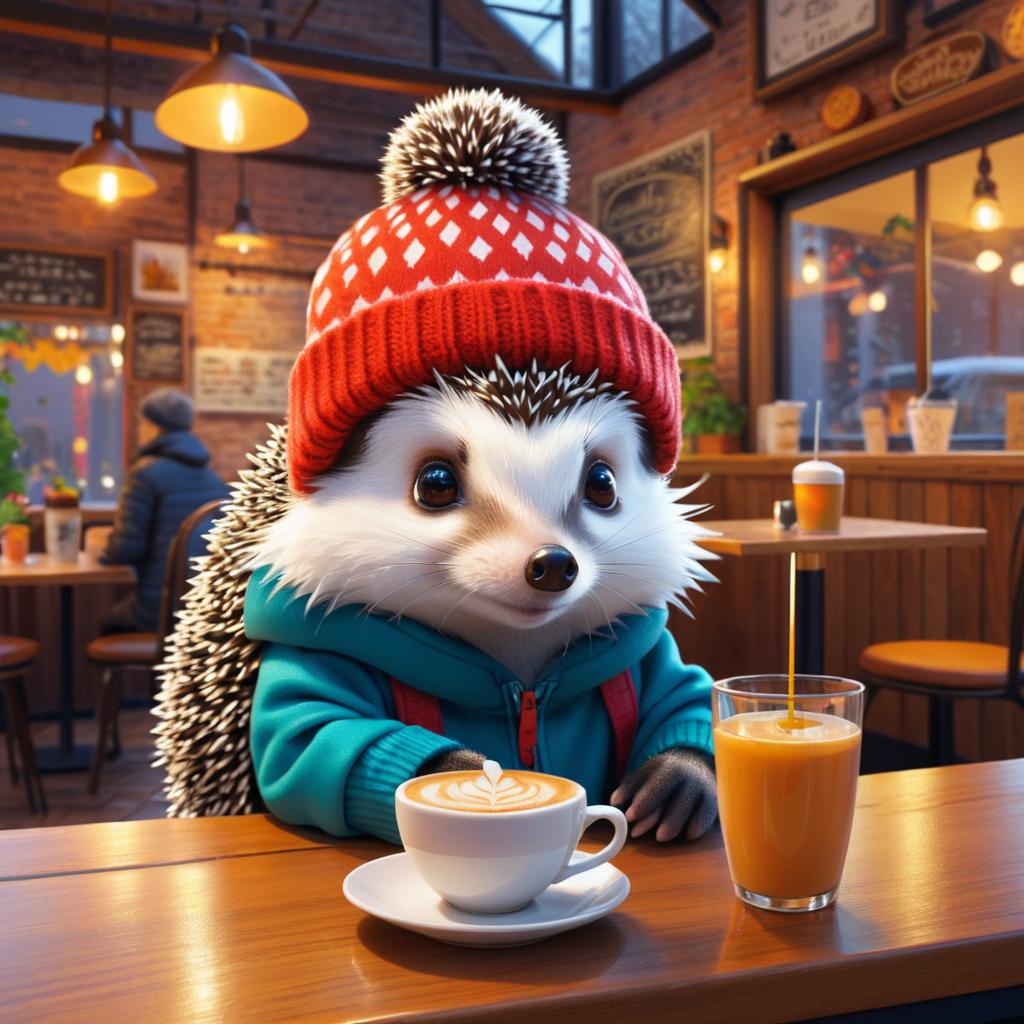 Cozy Cafe Hedgehog Art Illustration