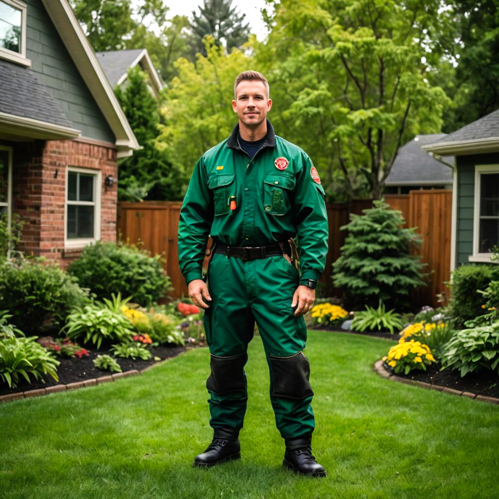 Courageous Firefighter in Suburban Backyard