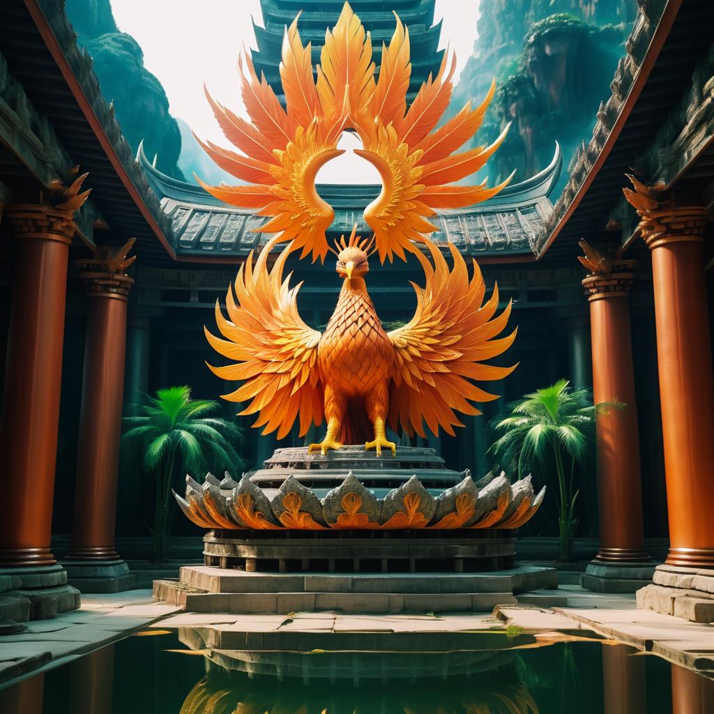 Majestic Phoenix Meditating in Space Temple