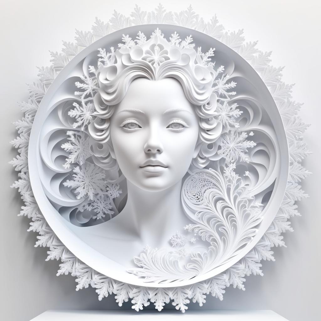 Whimsical White Sculpture with Snowflakes