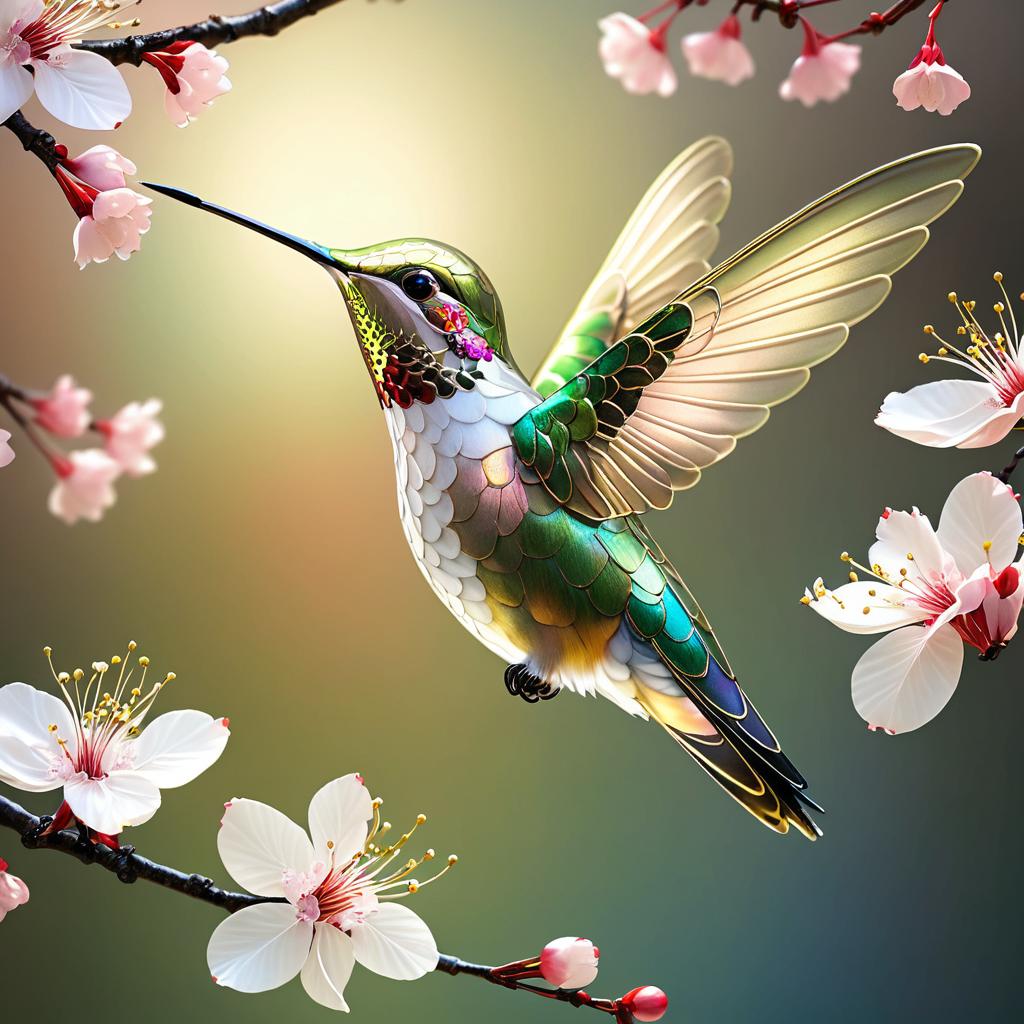 Hummingbird Among Delicate Cherry Blossoms