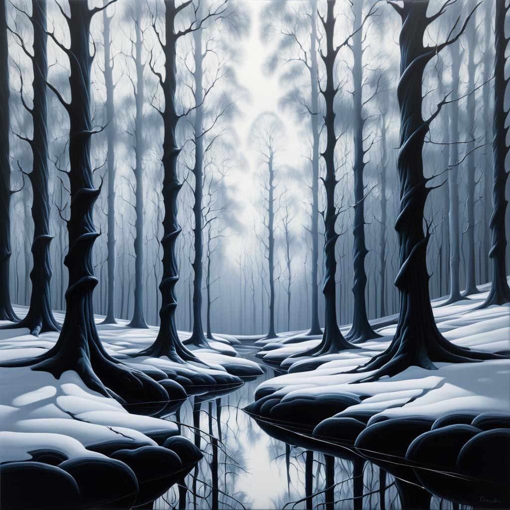 Monochromatic Surreal Forest Landscape Art