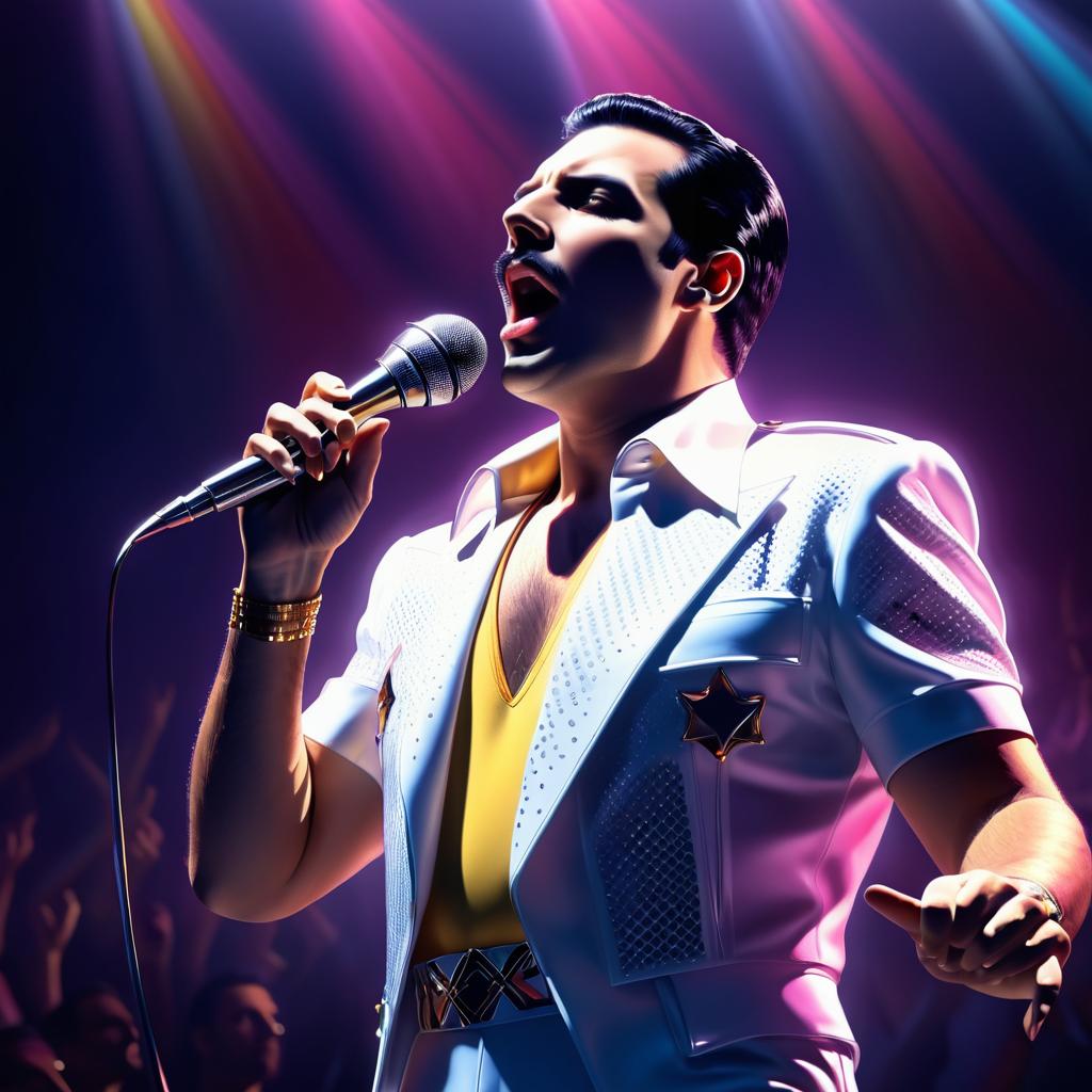 Dramatic Freddie Mercury Concert Illustration