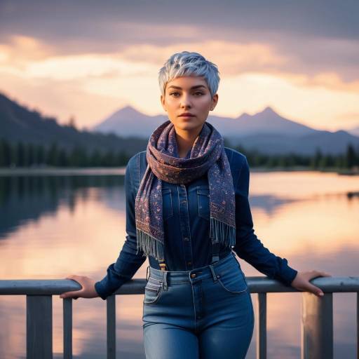 Serene Sunset: Young Woman in Denim