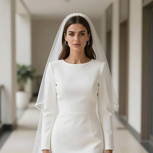 Elegant Bride in White Dress and Veil