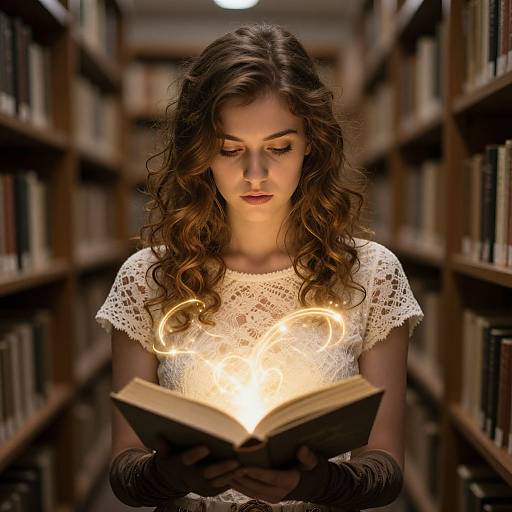 Mystical Woman Reading Glowing Book
