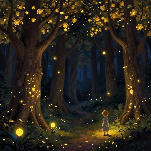 Enchanted Forest Illuminated by Fireflies
