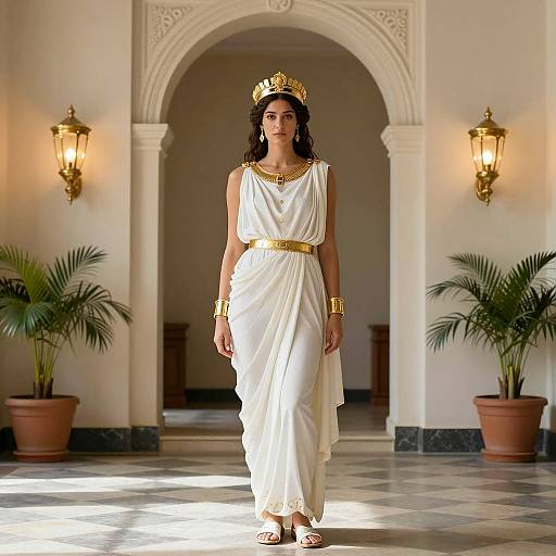 Woman in Greek Goddess Hestia Costume
