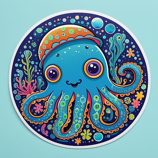 Whimsical Octopus in Vibrant Naive Art Whimsical Octopus in Vibrant Naive Art