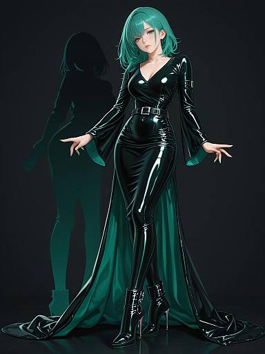 Woman in Emerald Green Latex Bodycon Dress