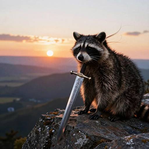 Raccoon Warrior on Rocky Cliff