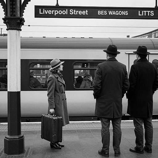 Vintage Train Station Scene in Monochrome