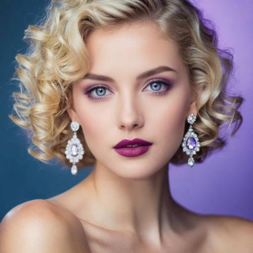 Blonde Woman with Purple Makeup and Earrings
