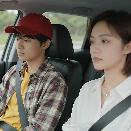 Two People Sitting in Car with Seatbelts