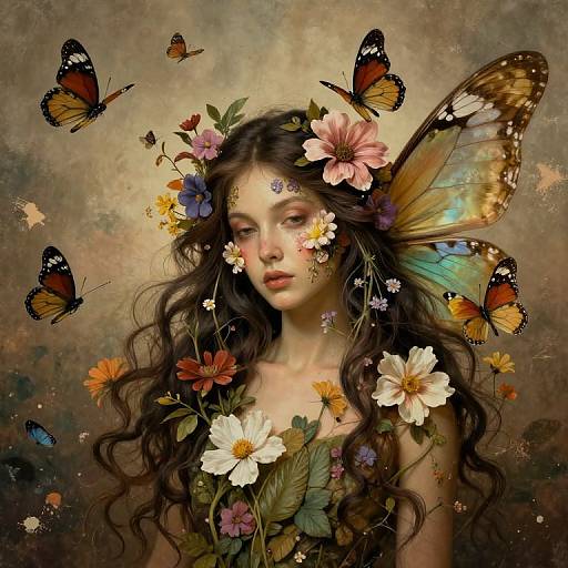 Enchanting Floral Fairy with Butterflies