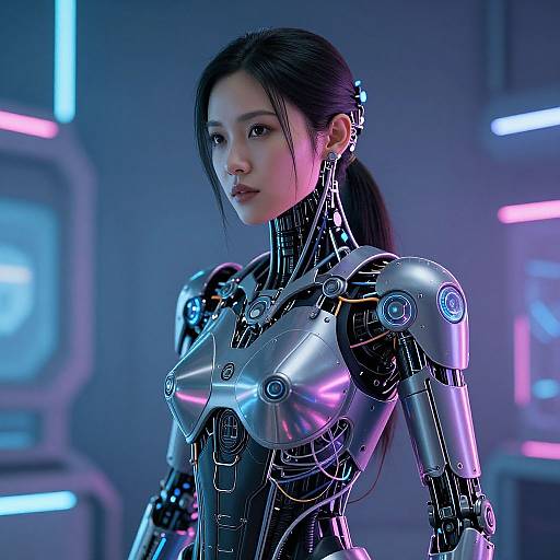 Cybernetic Woman in Neon Futuristic Armor