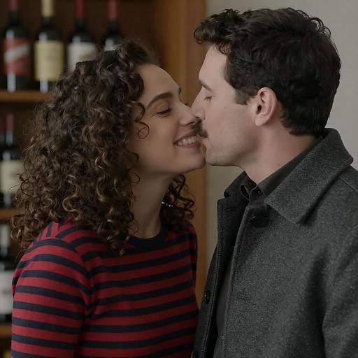 Smiling Woman Nuzzled by Man in Bar