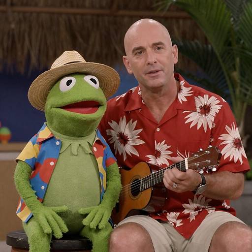 Tropical Duet: Bald Man and Frog