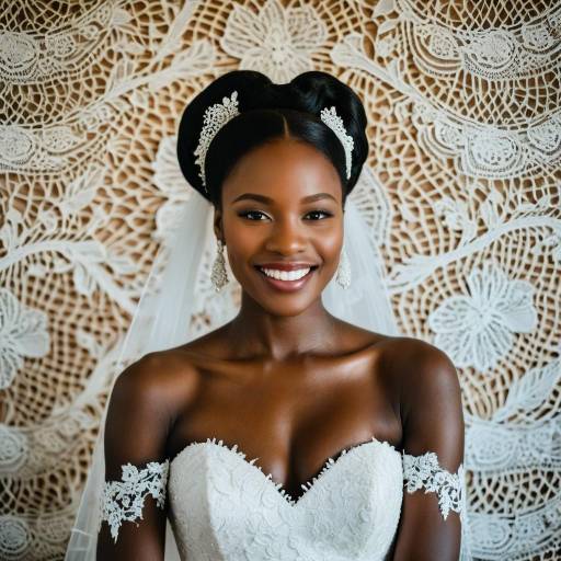 Joyful African Bride in Vintage Lace