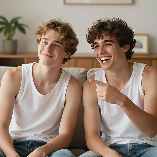 Young Men Relaxing on Couch Together