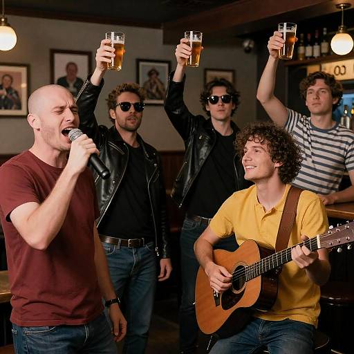 Lively Pub Night with Music and Beer Toast