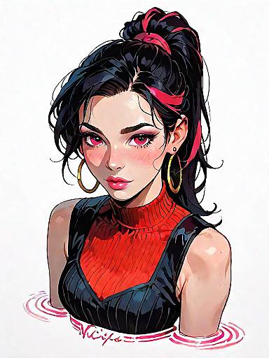 Stylish Woman in Sleeveless Knit Dress with Gold Hoop Earrings