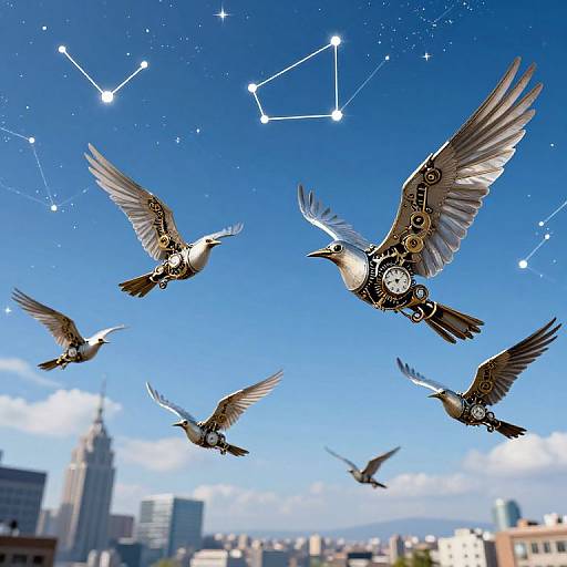 Mechanical Birds Flying with Clockwork Wings