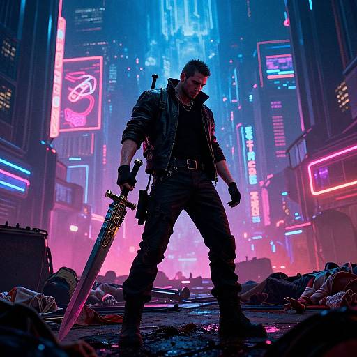 Cyberpunk Warrior in Neon Apocalypse