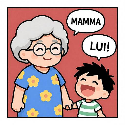 Grandmother and Grandson Cartoon