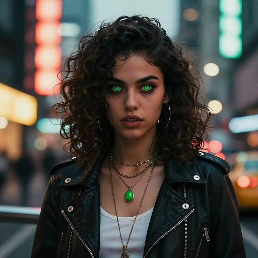 Cyberpunk Woman in Neon Cityscape