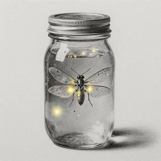 Hyperrealistic Mason Jar Filled With Fireflies