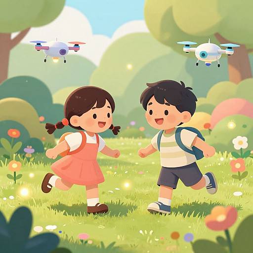 Whimsical AI Children in Garden
