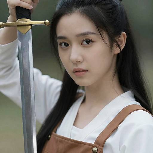 Close-Up Woman in Costume with Sword